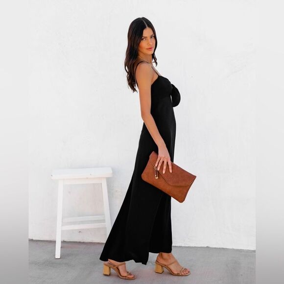 🍓Paris Atelier & Other Stories Black Tie-Front Maxi Dress w/ Slit |Sexy - Picture 4 of 6